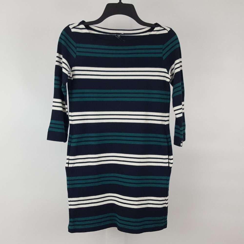 Uniqlo Short Sheath Dress Striped Blue Women's Size Small 3/4 Sleeve